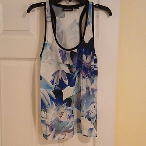 DKNY Blue Flowy Graphic Tank Top Womens Medium